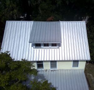 Metal roof on residential house